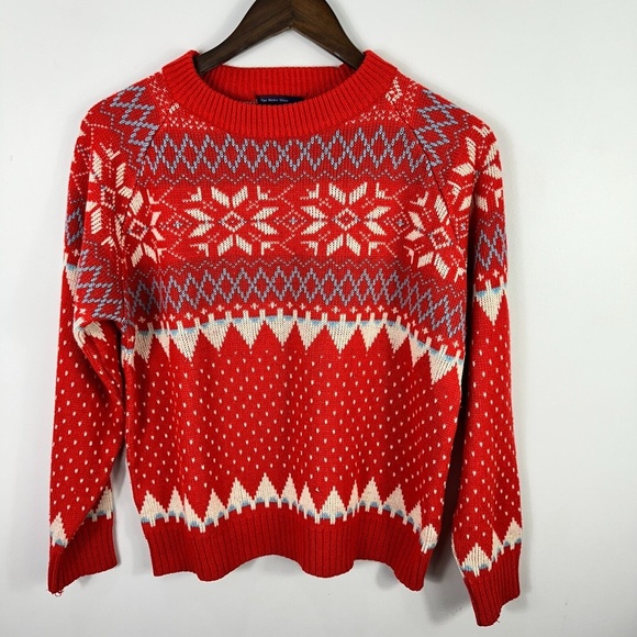 Vtg JCPenney Sweater‎ Men M Red Nordic Knit Fair Isle Holiday Retro 90s Grandpa - Picture 1 of 5